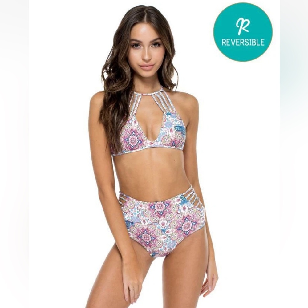NWT Luli Fama Azucar Cari Top Delicia Reversible High Waisted Bikini Set L/XL